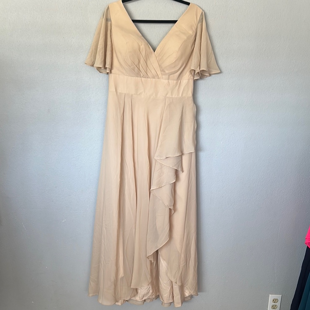 Elegant Cream Flutter-Sleeve V-Neck Maxi Dress- NWOT